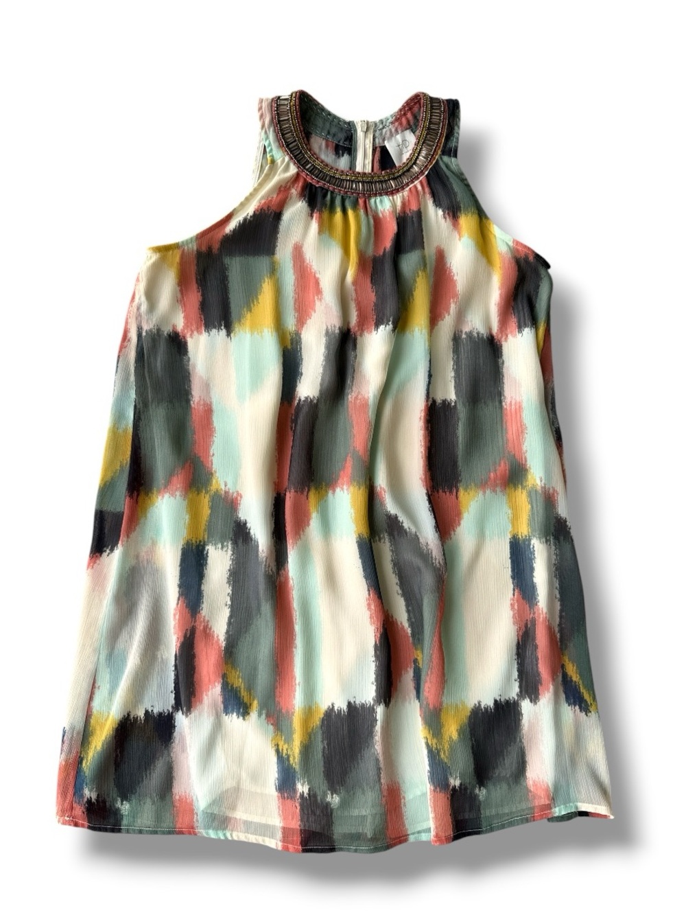 Anthropologie HD in Paris Beaded Brushstroke Chiffon Swing Shift Dress Size 6 - Picture 10 of 13